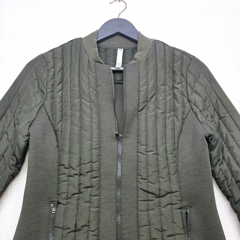 Fabletics Womens Olive Green Quilted Hybrid Full Zip Performance Jacket Small